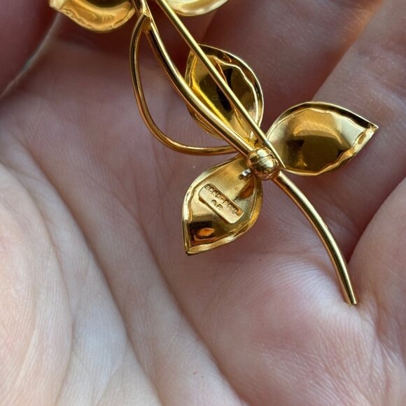 Bond Boyd Gold Filled 3D Rose Brooch with 3 Leaves Beautiful Statement - Picture 4 of 5